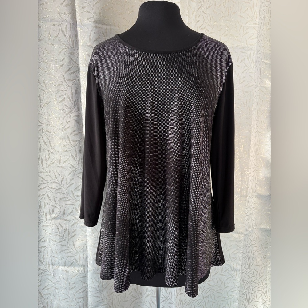 NY Collection Sparkling Black Long Sleeve Top